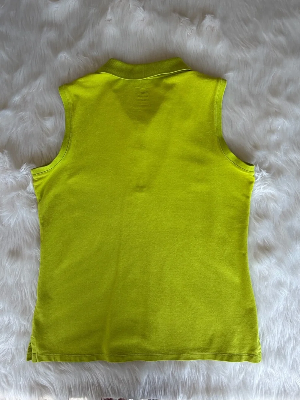 Izod Sleeveless Polo Sz M Lime Green Pink Trim Cotton Stretch Golf